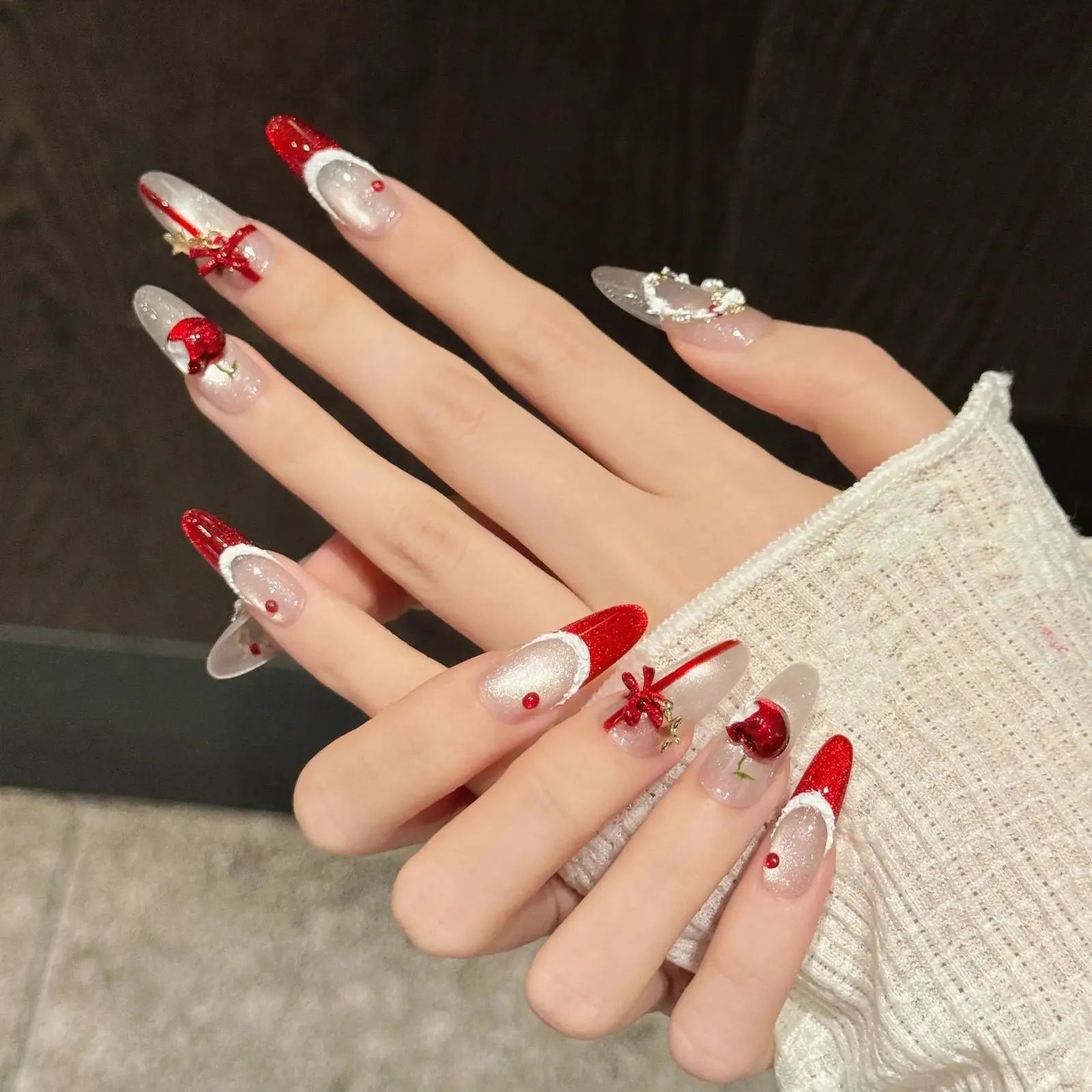 3D Christmas Charms Stiletto Nails 3D Christmas Charms Stiletto Nails β Medium Christmas Nails 2026