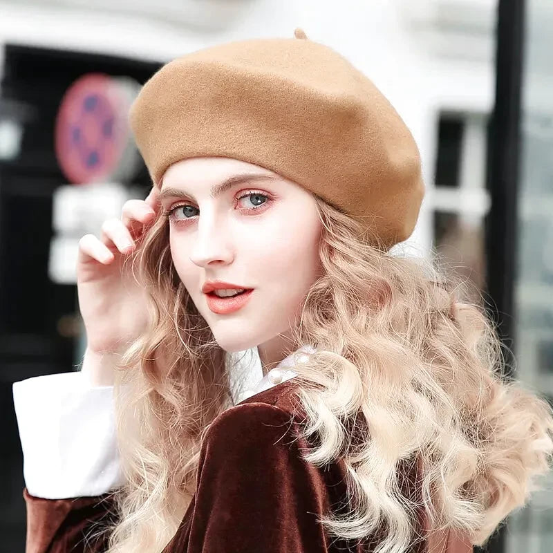 Sophisticated Camel Beret with Velvet Jacket and White Shirt Sophisticated Camel Beret with Velvet Jacket and White Shirt β Beret Outfits
