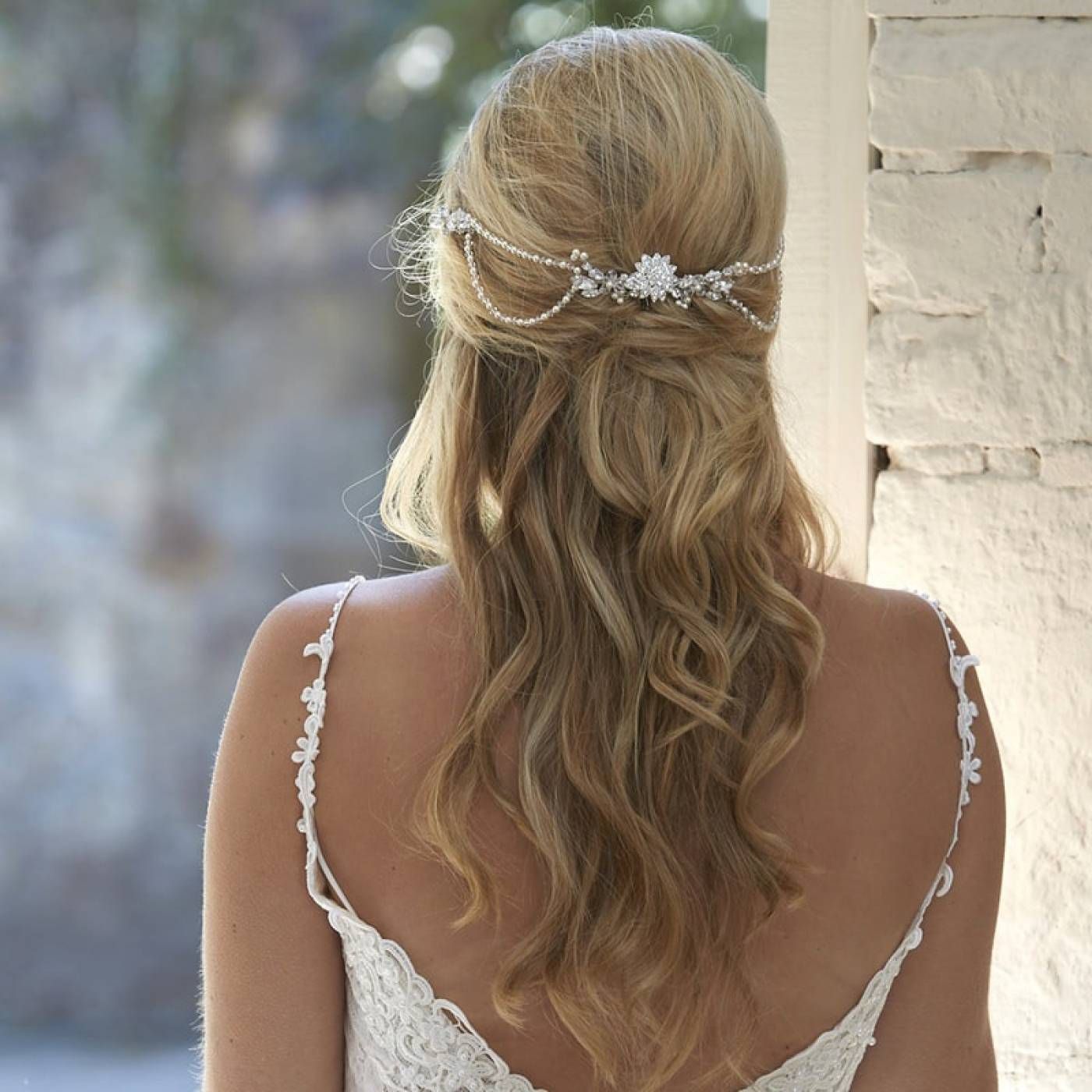 Blonde Shoulder Length With Bridal Accessory — Winter Half Up Half Down Hairstyles