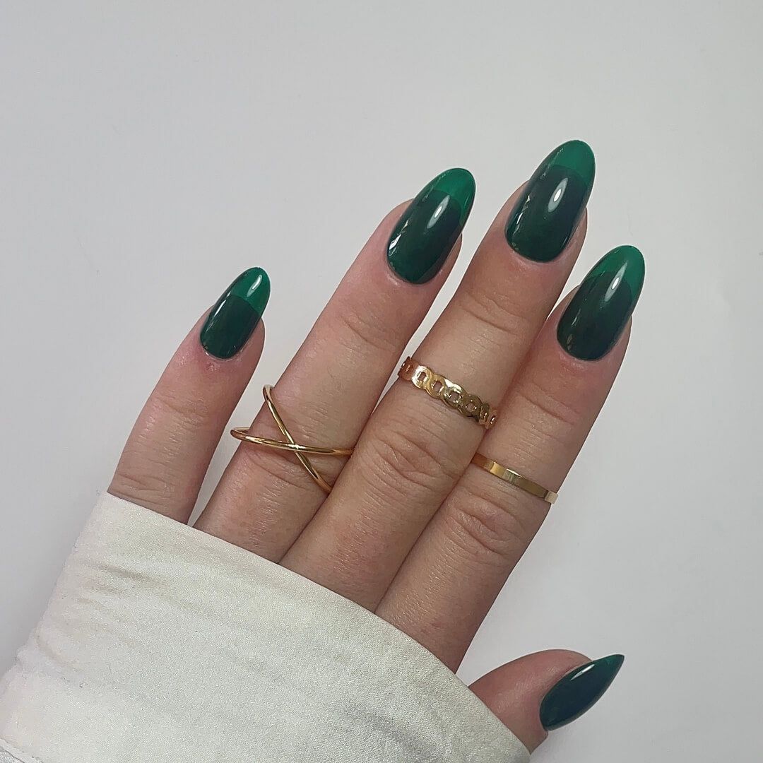Medium Almond Swirl French Tip — Emerald Green Nails