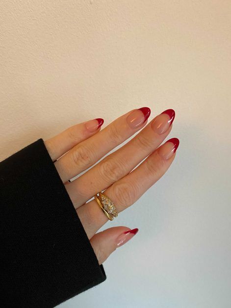 Clear Base Red French Tips Almonds Clear Base Red French Tips Almonds β Minimalist Christmas Nails 2026