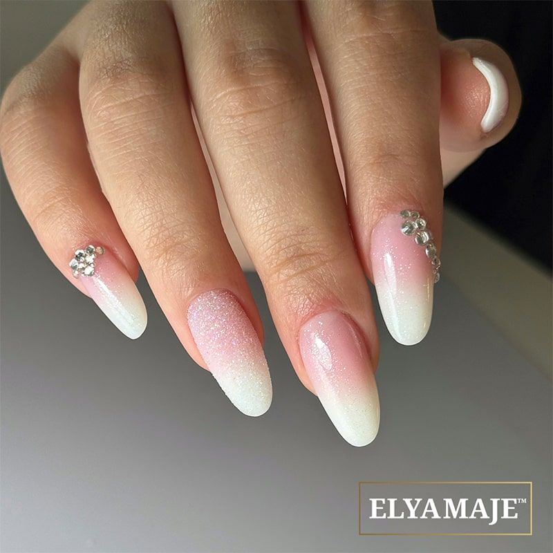 Nude Pink Gradient With Rhinestone Cuticles Nude Pink Gradient With Rhinestone Cuticles β Winter Rhinestone Nails