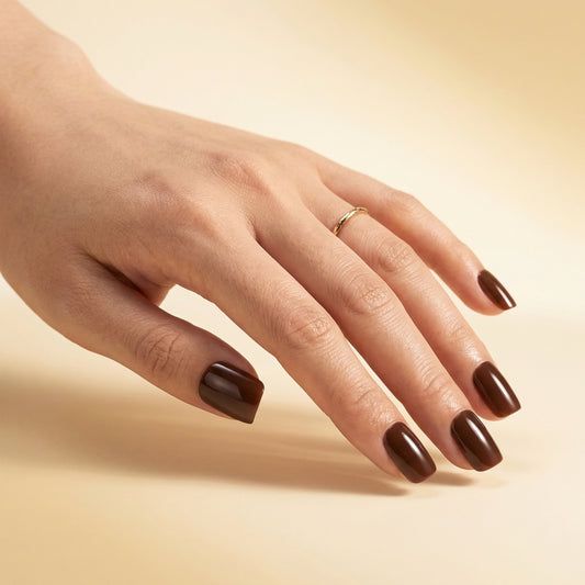 Deep Dark Glossy Short Square Deep Dark Glossy Short Square β Chocolate Brown Nails