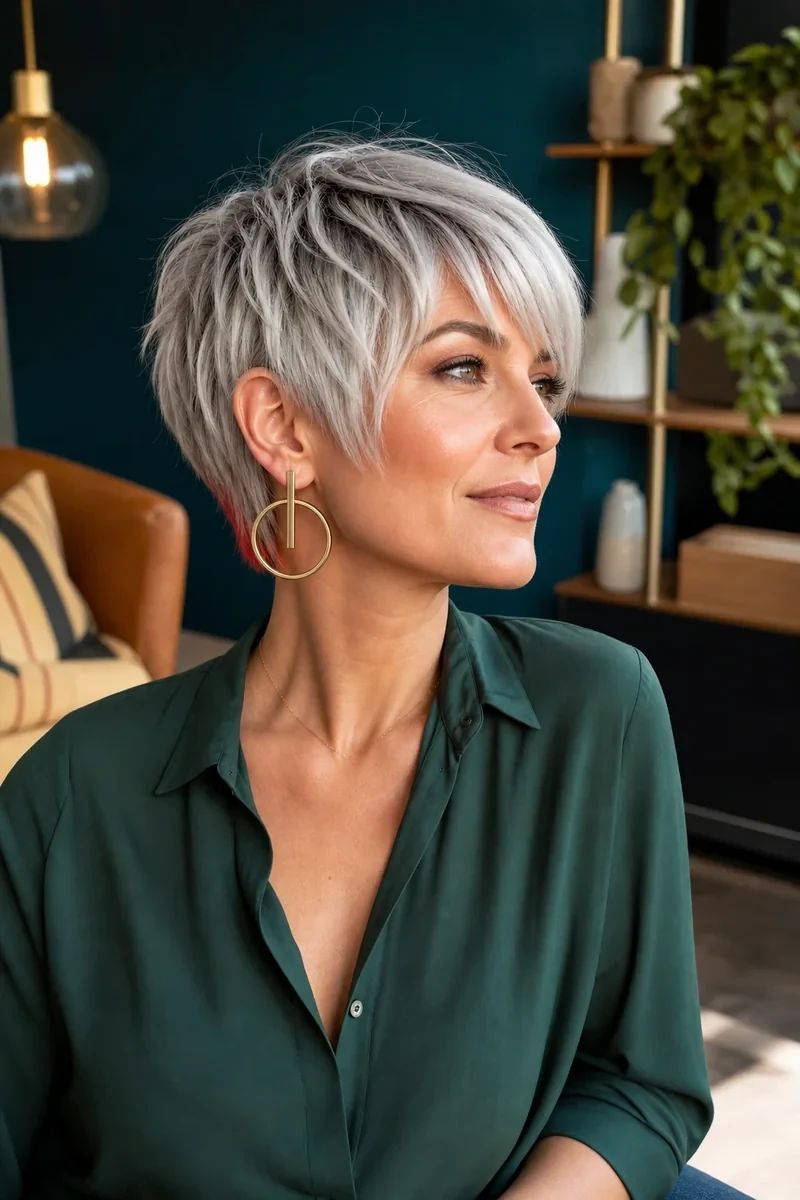 Silver Grey Pixie With Piecey Bangs Silver Grey Pixie With Piecey Bangs β Winter Pixie Haircuts