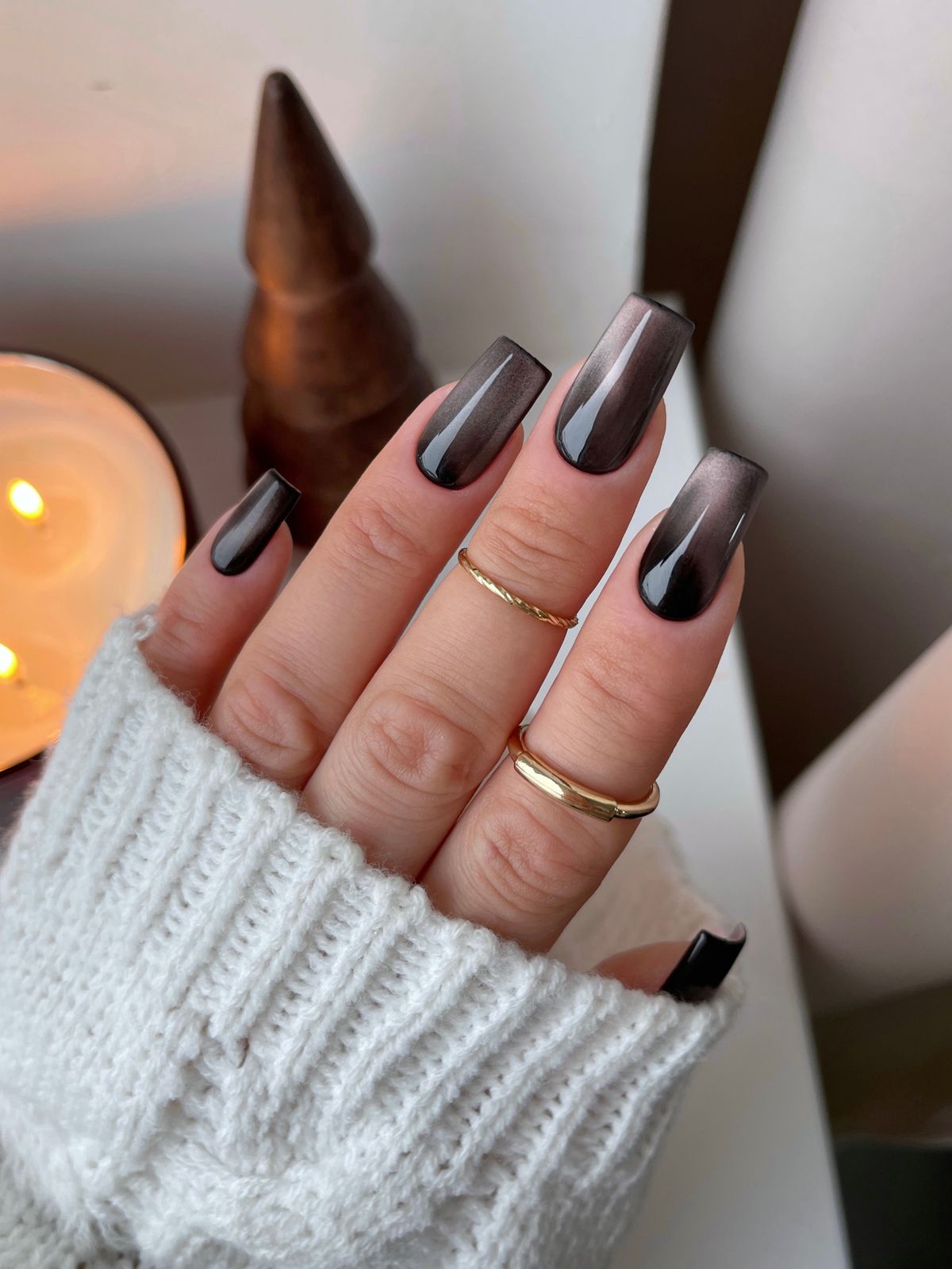 Dark Grey Cat Eye Square Nails Dark Grey Cat Eye Square Nails β Winter Nails for Teens