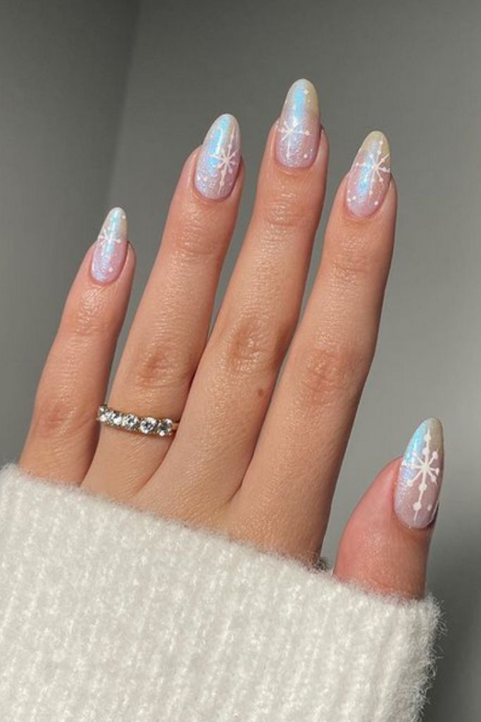 Ethereal Iridescent Snowflake Shimmer — Cute Winter Nails