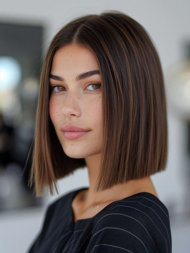 Sleek Chin Bob With Subtle Highlights — Winter Haircuts for Oval Faces