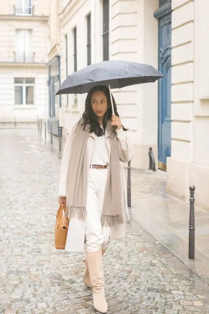 Beige Boots for a Chic Rainy Day Outfit Beige Boots for a Chic Rainy Day Outfit β Knee High Boots Outfits