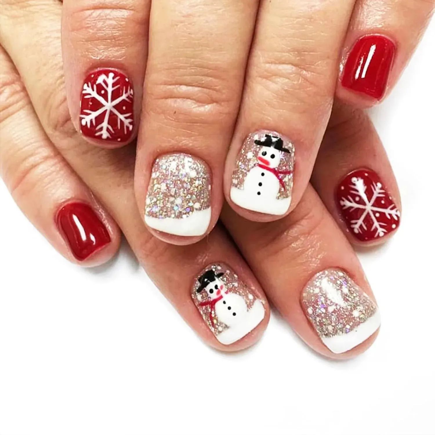 Snowman and Snowflake Glitter Nails Snowman and Snowflake Glitter Nails β Winter Party Nails