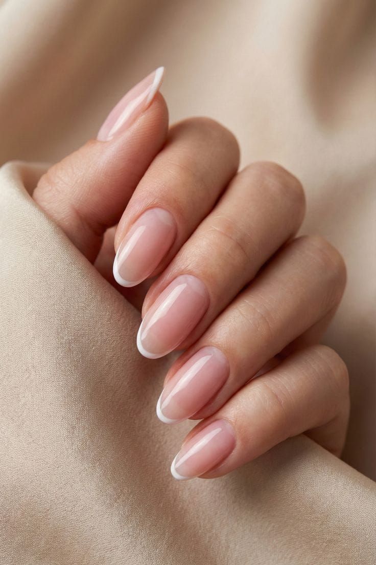 Glossy Crisp White French Medium Oval Nails Glossy Crisp White French Medium Oval Nails β New Years French Tip Nails 2027