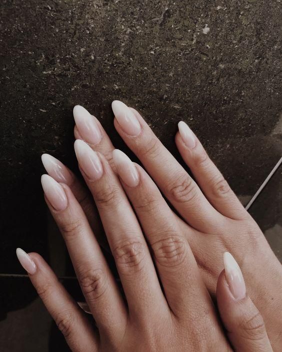 Nude to White Ombre Almond Nails Nude to White Ombre Almond Nails β Medium Winter Almond Nails