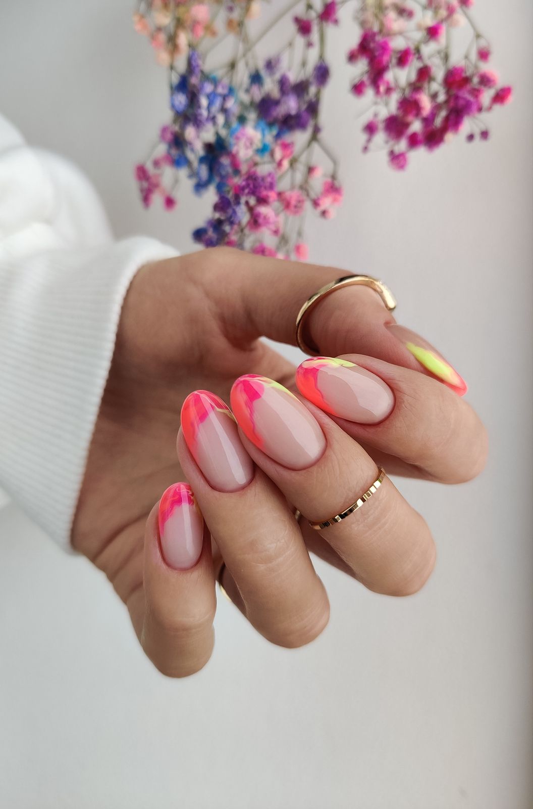 Neon Abstract Lines on French Tips — Holiday Nail Colors 2026