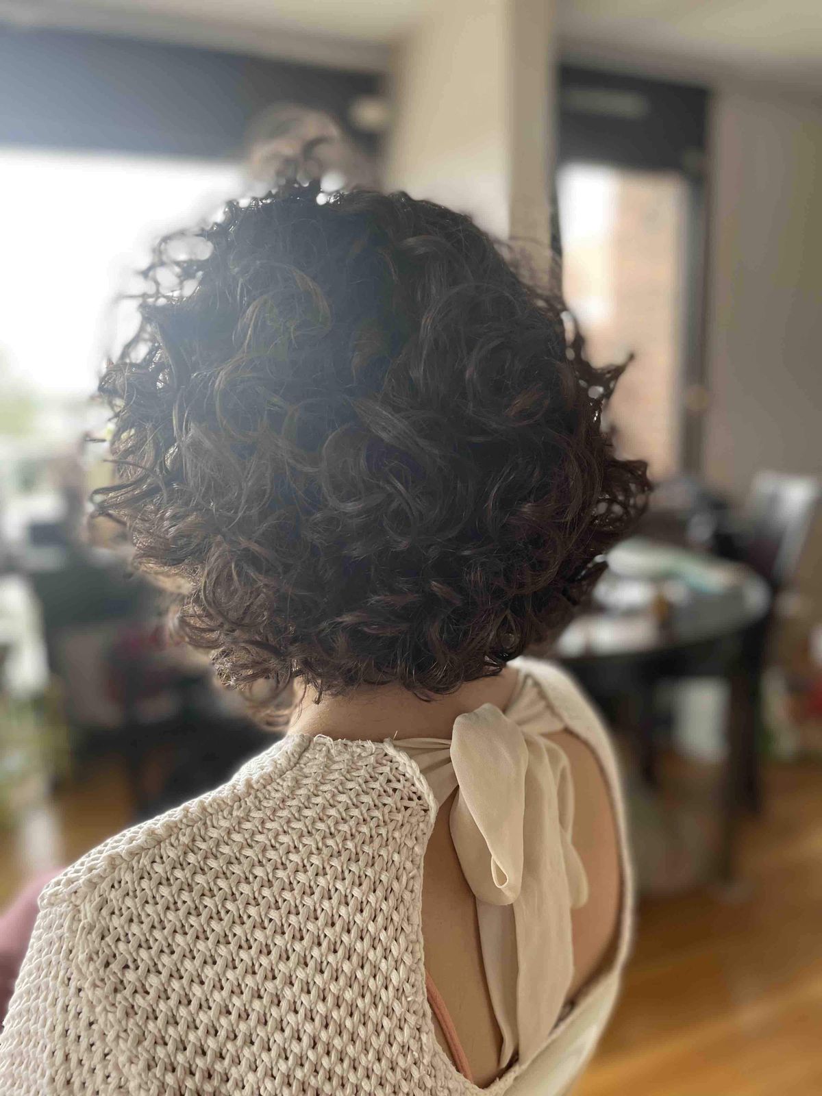 Short Layered Dark Brown Back View — Winter Hairstyles for Curly Hair