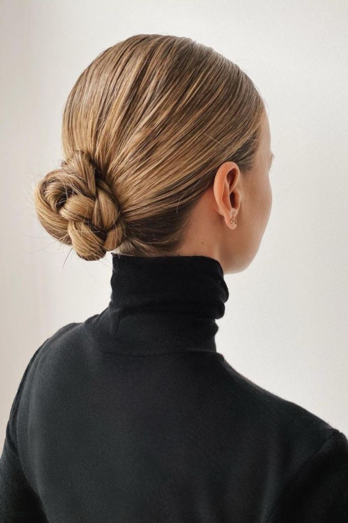Sleek Honey Blonde Braided Bun — Easy Winter Hairstyles