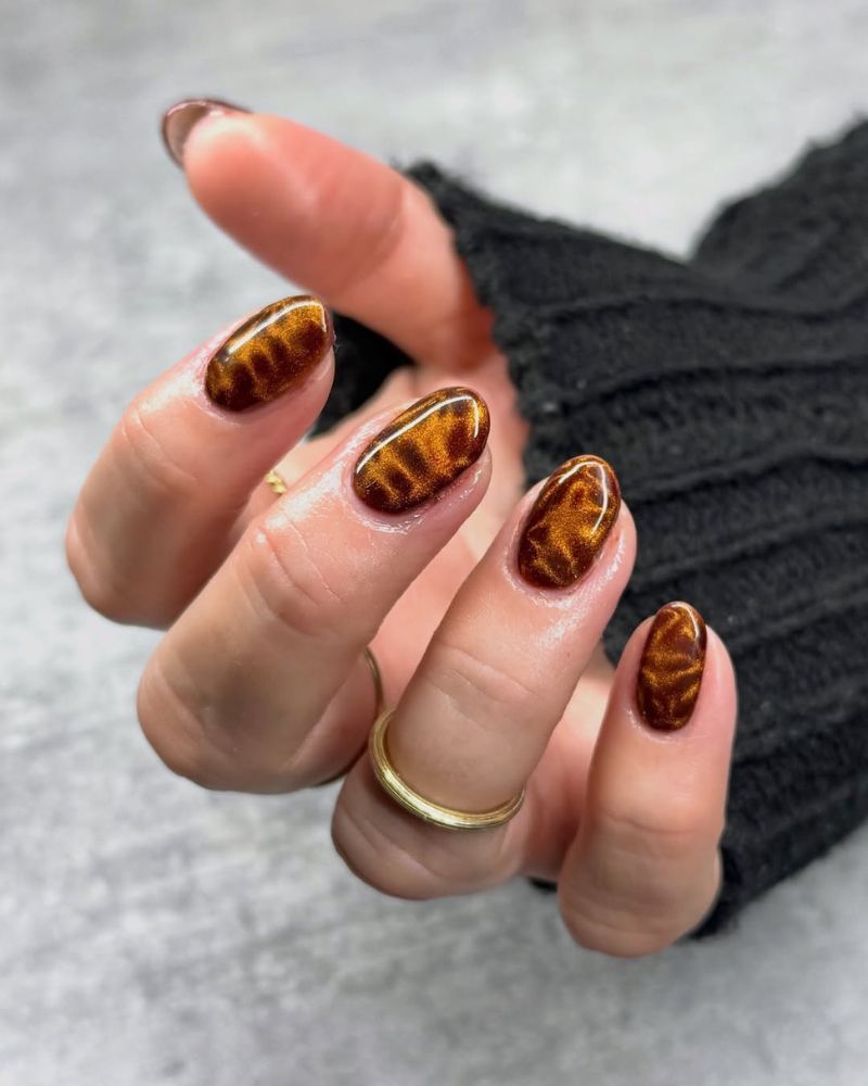 Luxurious Tiger Eye Effect Nails — Cozy Winter Nails