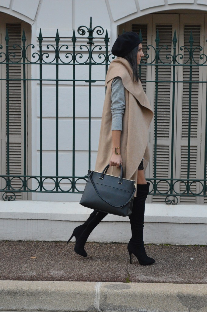 Heeled Suede Boots with Waterfall Cardigan — Over the Knee Boots Outfits