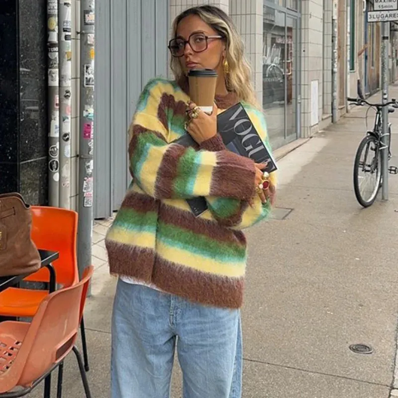 Oversized Striped Mohair Sweater for Cozy Appeal Oversized Striped Mohair Sweater for Cozy Appeal β Colorful Winter Outfits