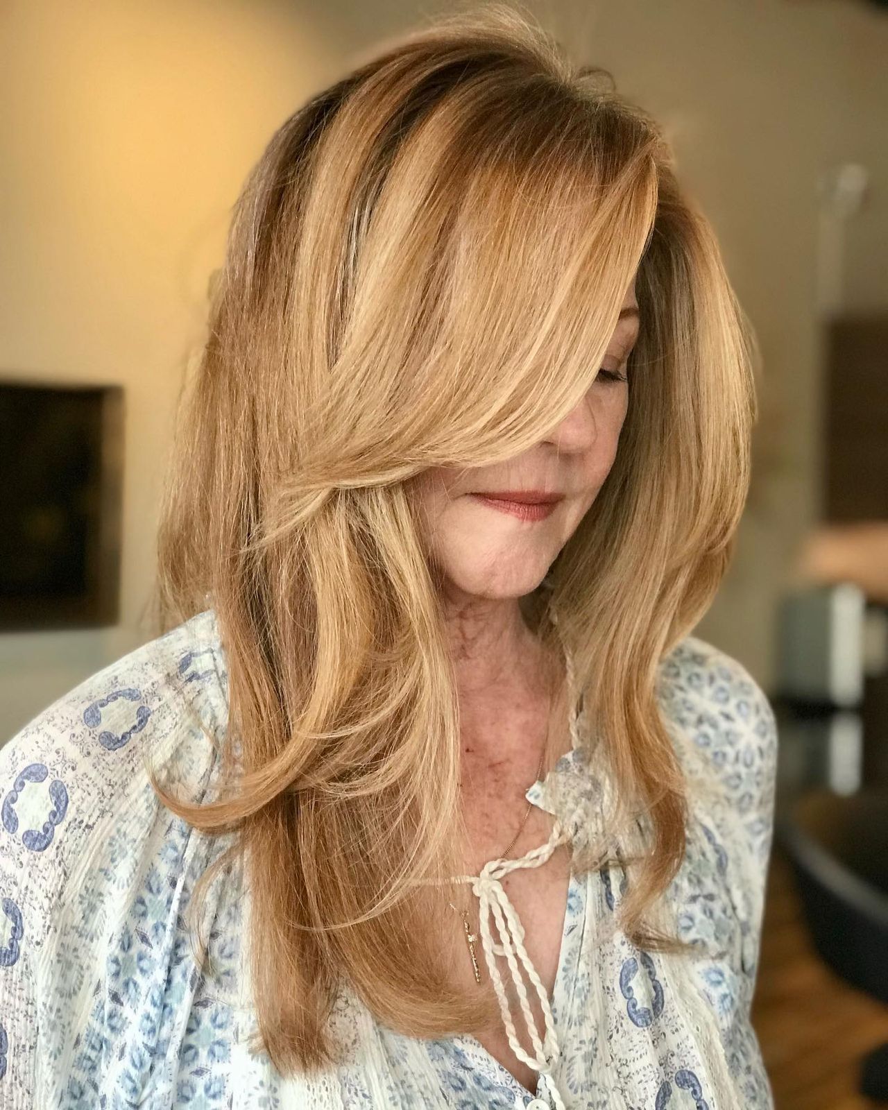 Mid-Back Visual Idea — Winter Hair Colors for Women Over 70