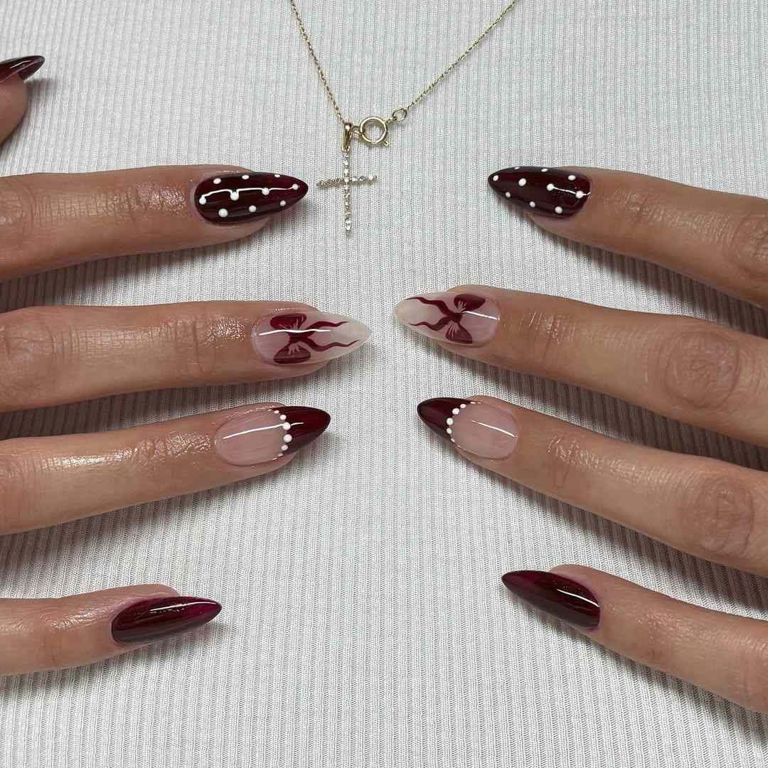 Bows On Accent Nails Dots On Others Visual Idea Bows On Accent Nails Dots On Others Visual Idea β Winter Bow Nails