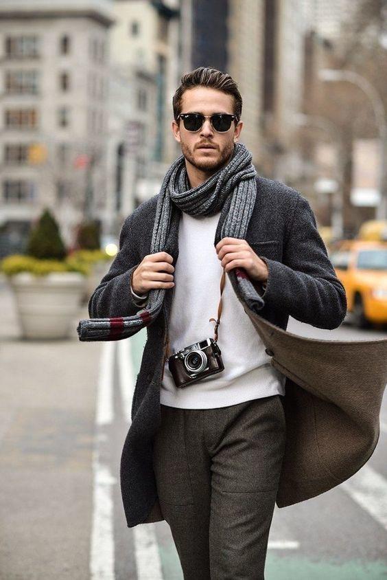Textured Coat with Scarf for Stylish City Winter Wear Winter Outfits for Men