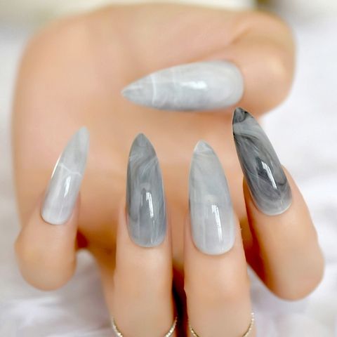 Realistic Marbled Stone Glossy Stilettos Realistic Marbled Stone Glossy Stilettos β Winter Stiletto Nails