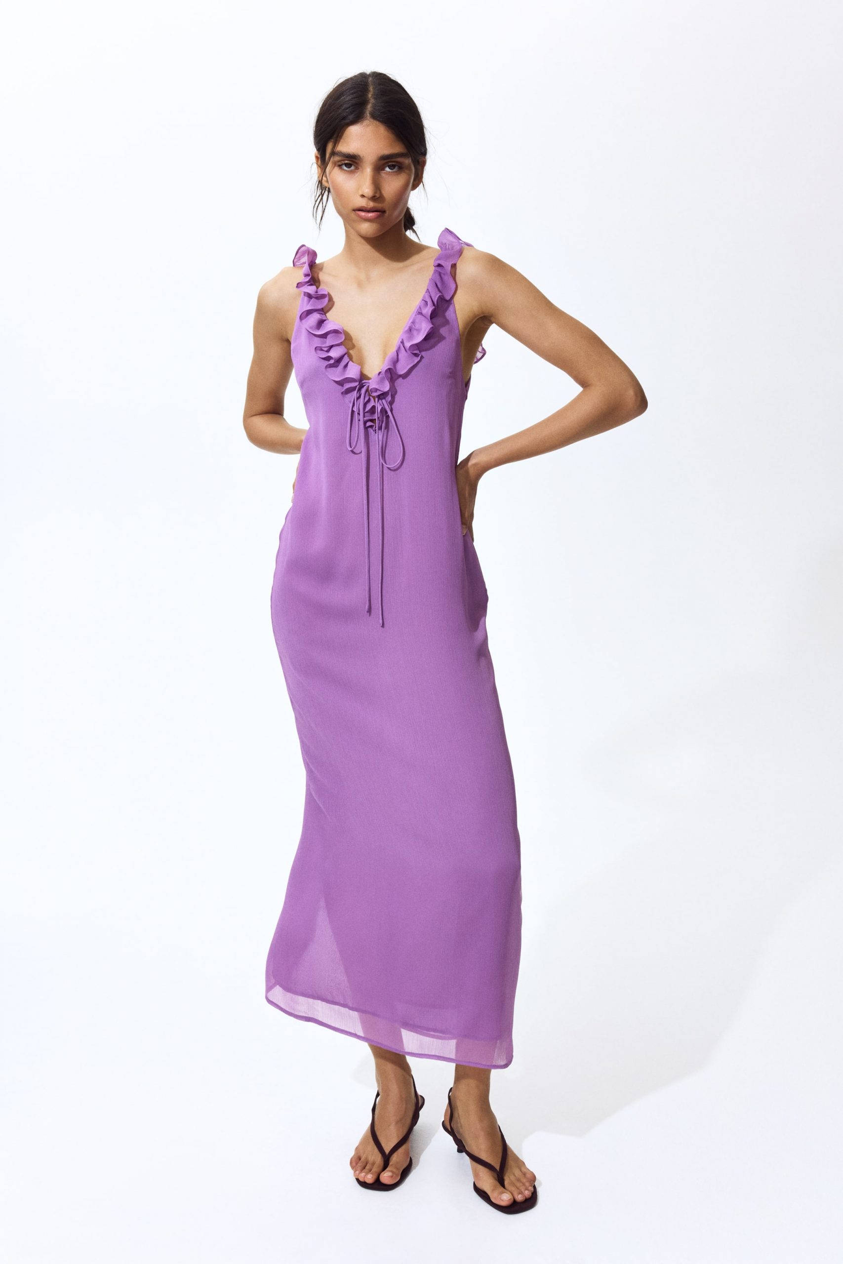 Casual Purple Chiffon Dress with Ruffles — Royal Purple Outfits