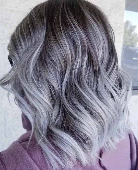 Dark Gray Lob With Platinum Highlights Dark Gray Lob With Platinum Highlights β Gray Blending Highlights