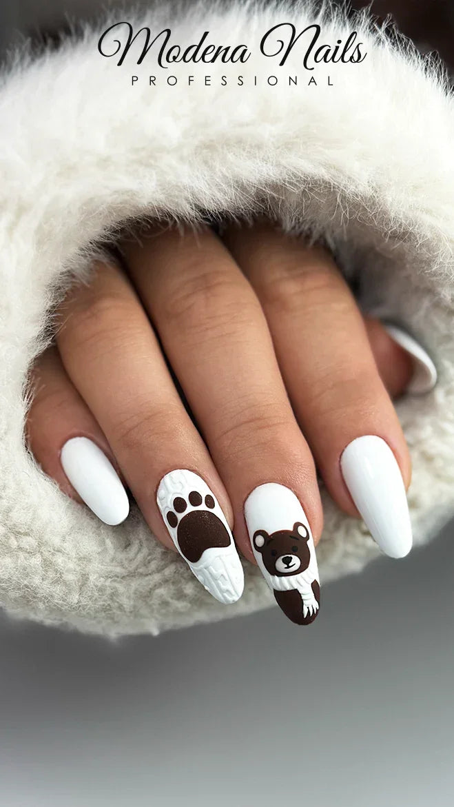 Winter Theme Matte Medium Almond Nails with 3D Bear Winter Theme Matte Medium Almond Nails with 3D Bear β Winter Matte Nails