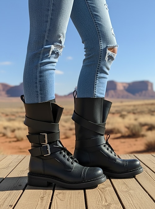 Streetwear Grit: Distressed Denim with Buckled Black Leather Combat Boots Streetwear Grit: Distressed Denim with Buckled Black Leather Combat Boots β Combat Boots Outfits