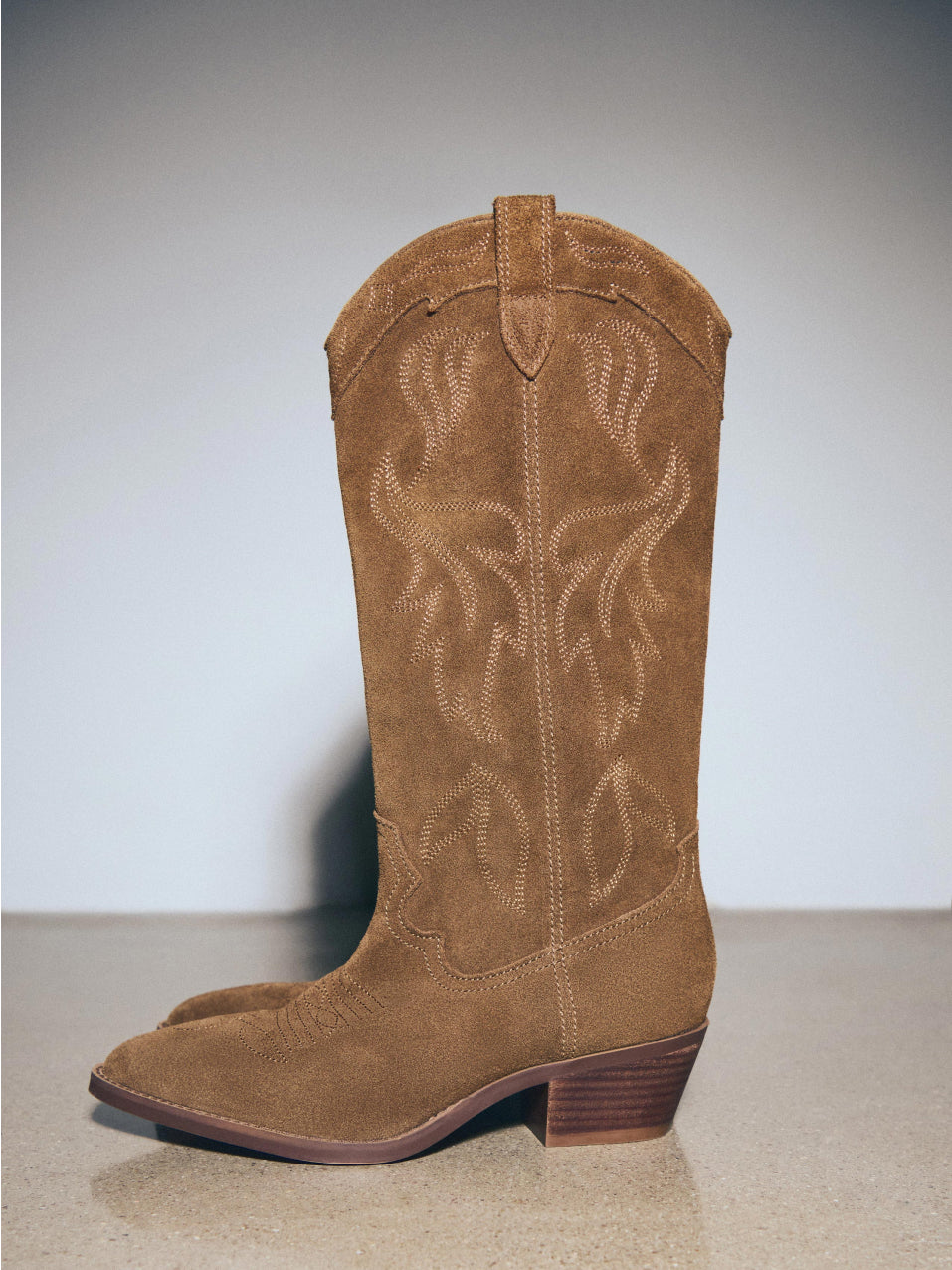 Brown Suede Cowboy Boots with Intricate Embroidery — Brown Boots Outfits