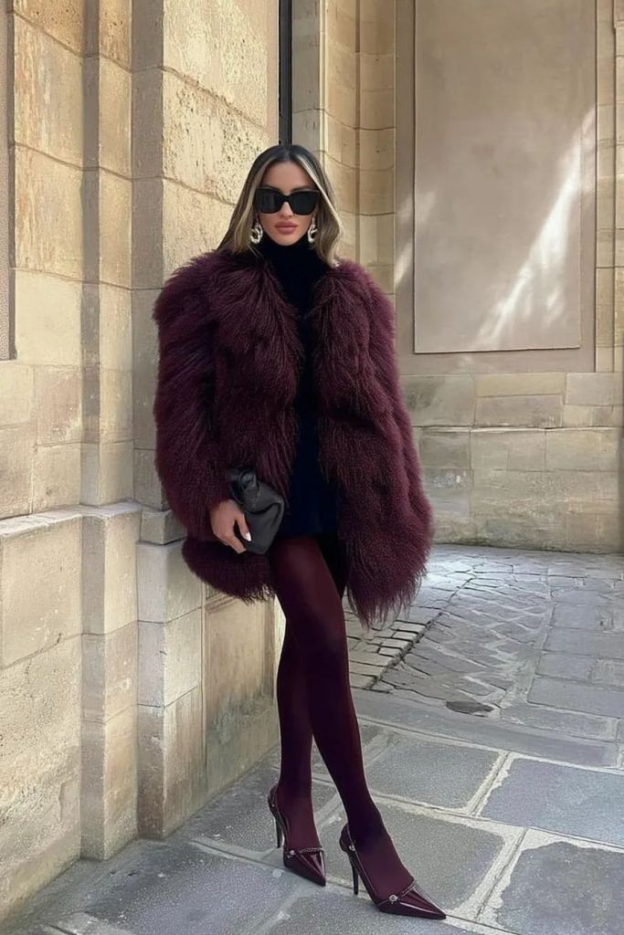 Burgundy Statement: Faux Fur Coat for Evening — Winter Layering Outfits