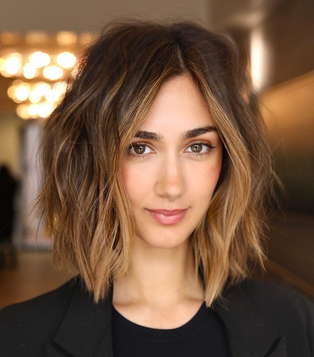 Dark Brown Lob With Textured Waves Dark Brown Lob With Textured Waves β Winter Lob Haircuts