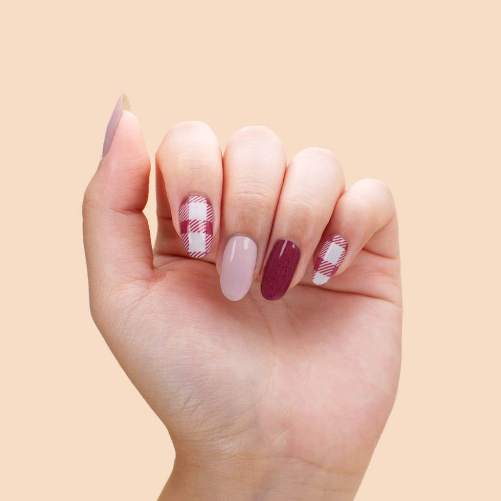 Pink Gingham Plaid French Tips Pink Gingham Plaid French Tips β Winter Plaid Nails