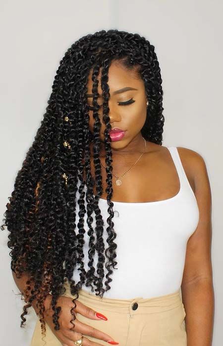 Long Passion Twists With Gold Accents Long Passion Twists With Gold Accents β Winter Twist Hairstyles