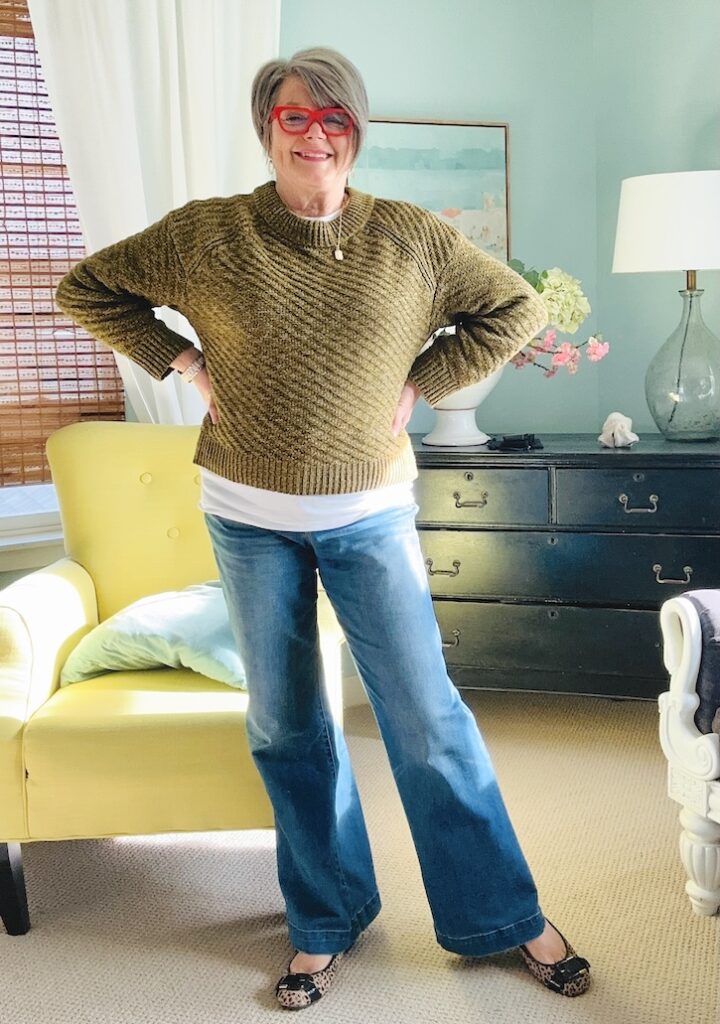 Textured Knit Sweater with Wide-Leg Jeans Textured Knit Sweater with Wide-Leg Jeans β Winter Outfits for Women Over 50