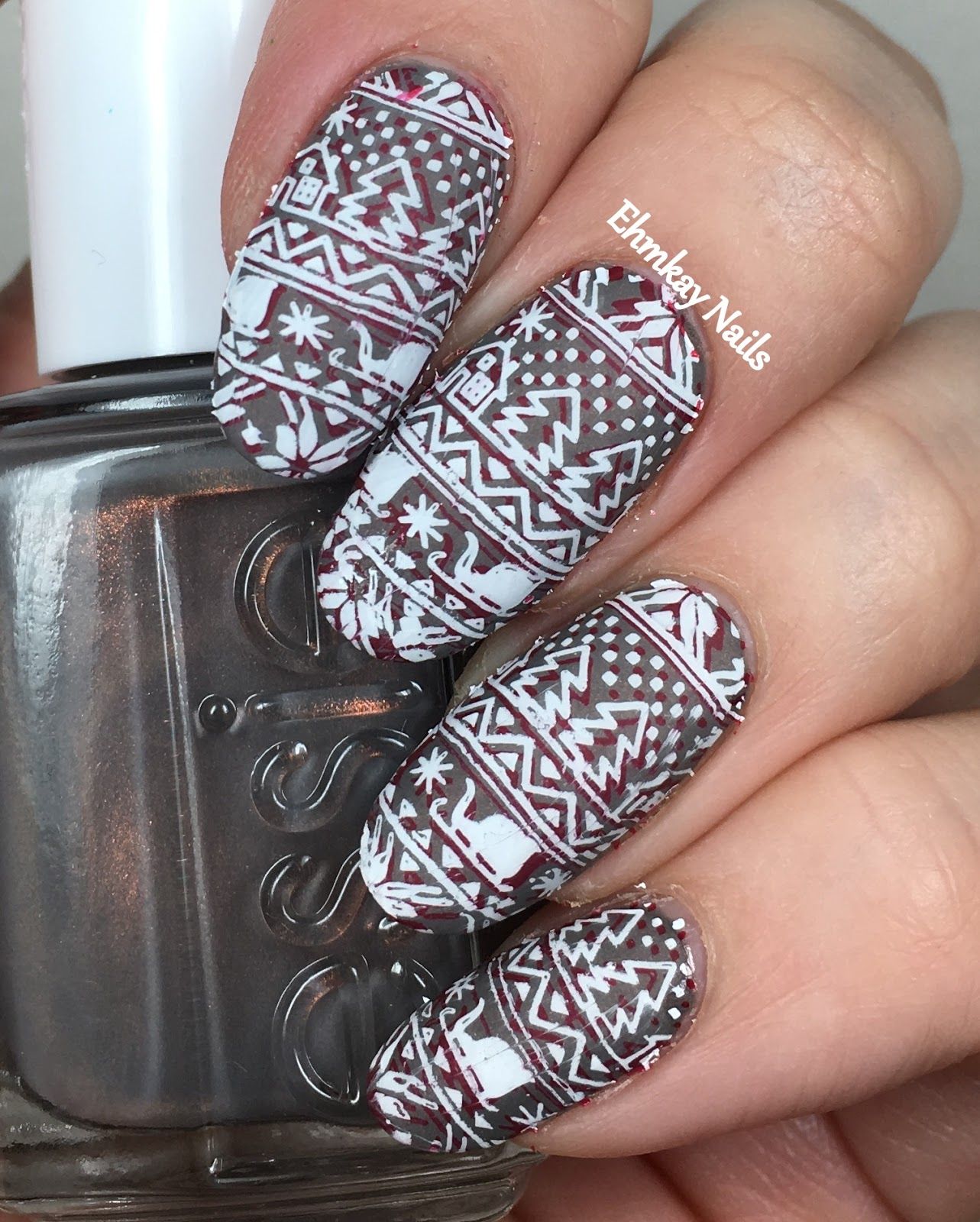 Dark Red Base With White Patterns Visual Idea Dark Red Base With White Patterns Visual Idea β Sweater Nails