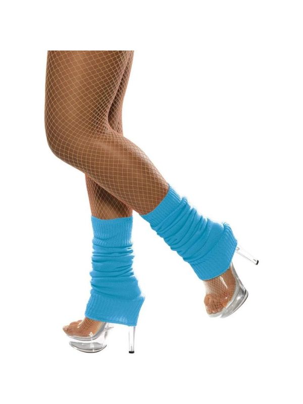 Bright Blue Leg Warmers with Tan Fishnet Tights — Leg Warmers Outfits