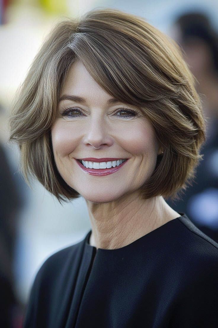 Chin-Length Bob with Blonde Highlights Chin-Length Bob with Blonde Highlights β Winter Hairstyles for Women Over 60
