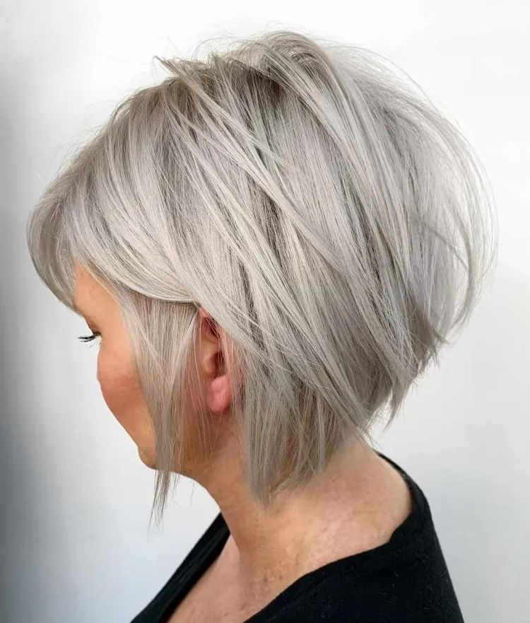 Ash Gray Inverted Bob With Layers — Winter Hairstyles for Gray Hair