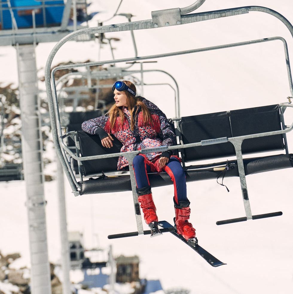 Patterned Ski Jacket and Red Boots for a Vibrant Apres Ski Look — Apres Ski Outfits