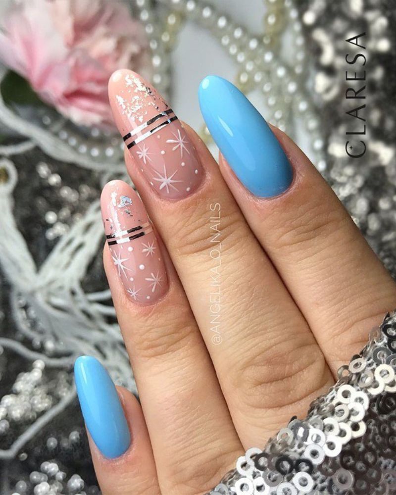 Pastel Blue Pink Snowflake Decals — Pastel Winter Nails