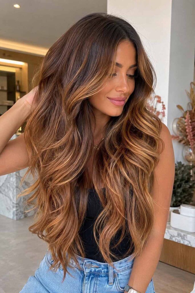 Long Layers Visual Idea — Cinnamon Brown Hair