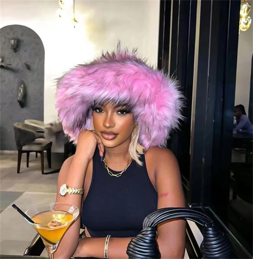 Night Out Large Pink Fur Hat with Black Tank Top and Gold Jewelry Night Out Large Pink Fur Hat with Black Tank Top and Gold Jewelry β Fur Hat Outfits