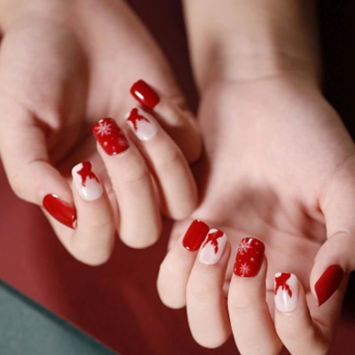 Classic Red Nude Holiday Nails — Cute Winter Nails