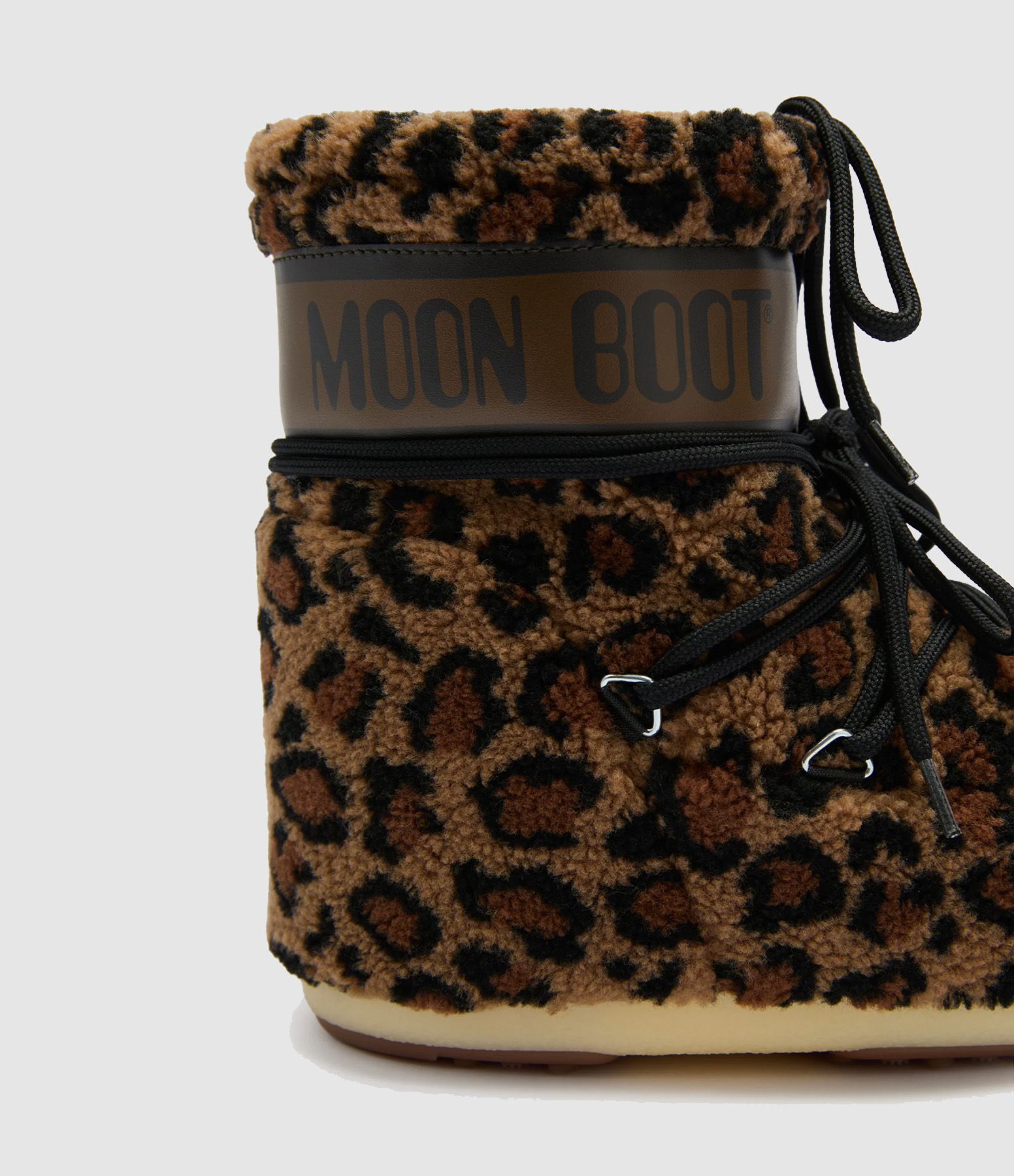 Fuzzy Leopard Print: Moon Boots with Brown Trim — Moon Boots Outfits