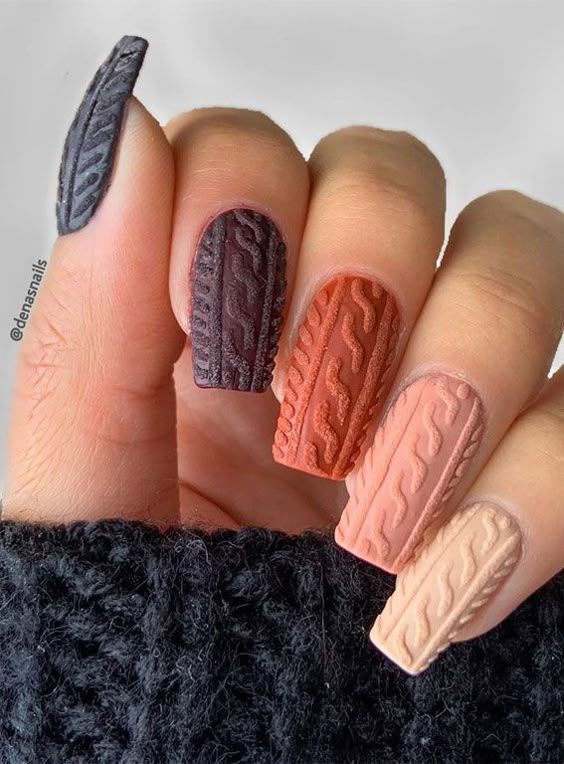 Multi-Color Matte Coffin Cable Knit Nails Multi-Color Matte Coffin Cable Knit Nails β Sweater Nails