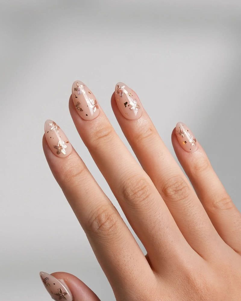 Nude Base Gold Foil Flakes Nude Base Gold Foil Flakes β Minimalist New Years Nails 2027