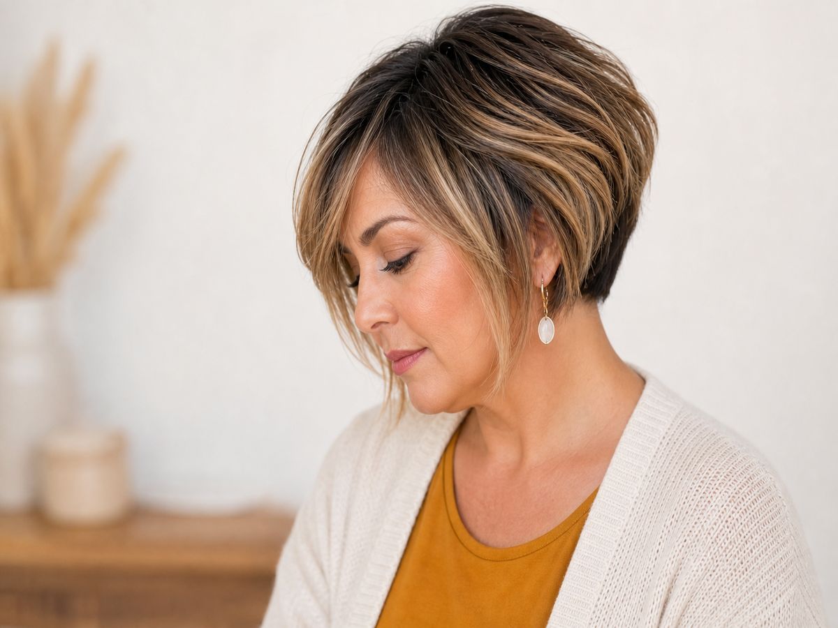 Textured Bob With Honey Blonde Highlights Textured Bob With Honey Blonde Highlights β Winter Hair Colors for Plus Size Women