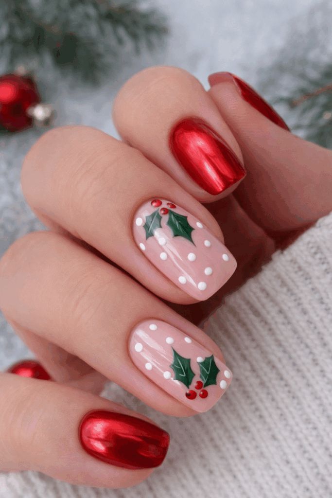 Short Square Red Chrome Holly Nails Short Square Red Chrome Holly Nails β Christmas Nail Trends 2026