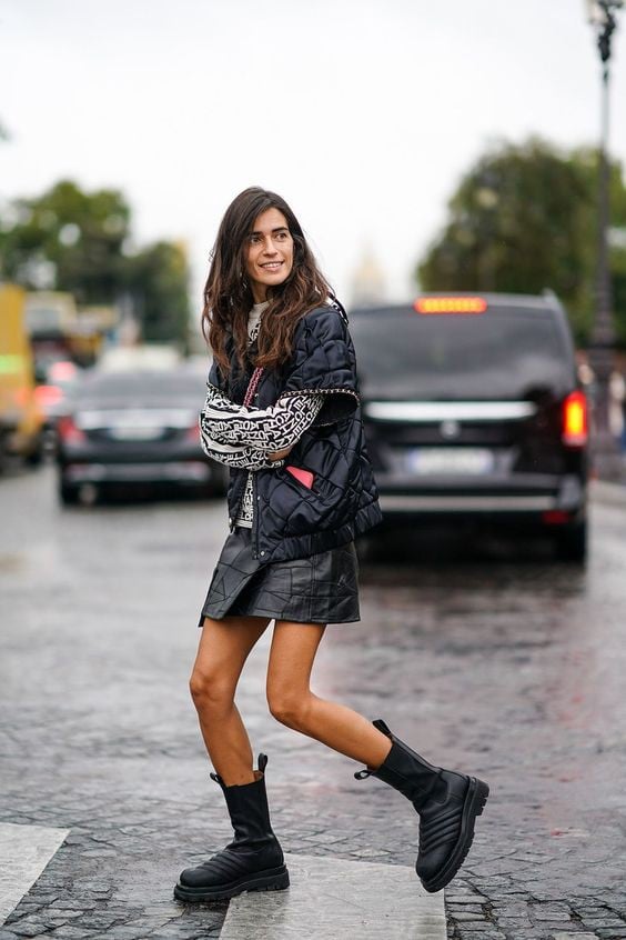 Edgy Ensemble: Leather Mini Skirt, Quilted Jacket, and Chunky Combat Boots Edgy Ensemble: Leather Mini Skirt, Quilted Jacket, and Chunky Combat Boots β Combat Boots Outfits